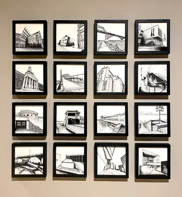 drawings of buildings by student artist