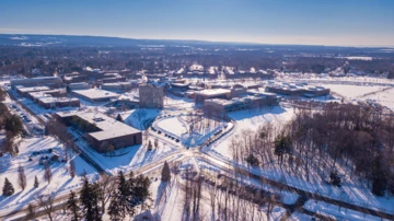aerial photo of campus in winter