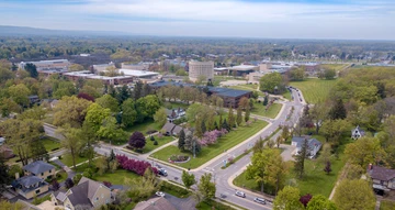 aerial image of campus in springtime