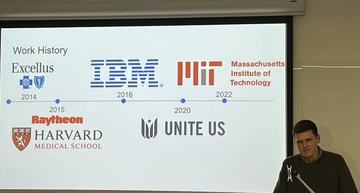 Collin Preston returned to his alma mater to deliver a career presentation to students