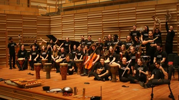 music students on stage with instruments