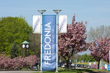 photo of campaign banners at college entrance