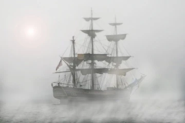 picture of three-masted ship in the fog, History major