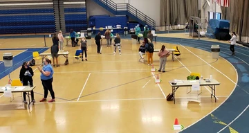 students participating in pool testing