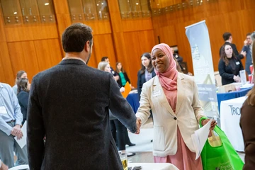 Fredonia student at a meet the professionals event. 