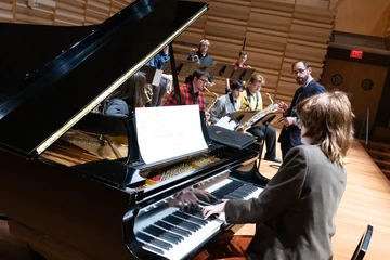 Jazz ensemble students practicing before a big show, jazz program, jazz studies