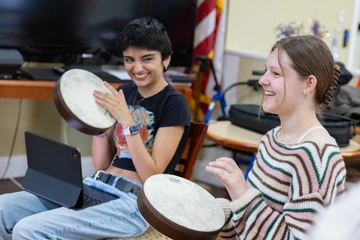 music theraphy students working with seniors