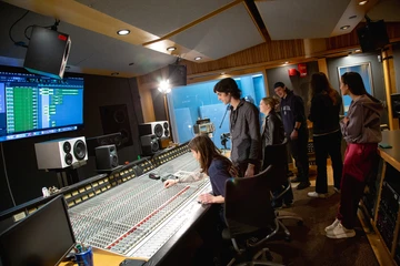 Students working in the sound recording technology studio
