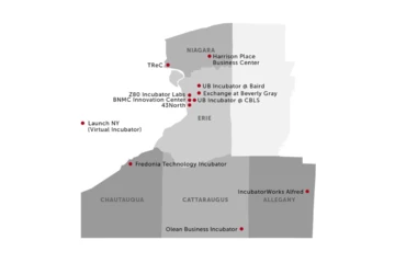 Map of NYS showing the locations of Innovation Hot Spots