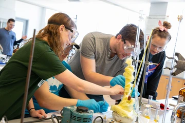 Students in a lab. Getting a chemistry teaching degree gets you career-ready quickly.   