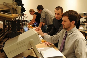 students in physics lab