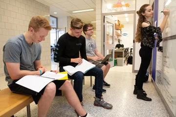 students study together in an alcove of the Science Center