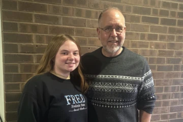 Photograph of Honors Program Student of the Month Makayla Mohrman (left), with Dr. Michael Clarkson-Hendrix (right).