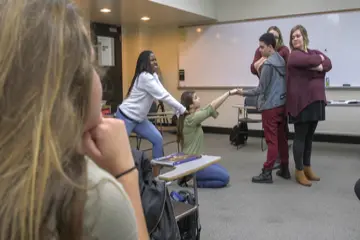 Fredonia students portraying Shakespearean characters during class, Major in english, english major, english degree, majoring in english.