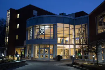 University Commons building at night