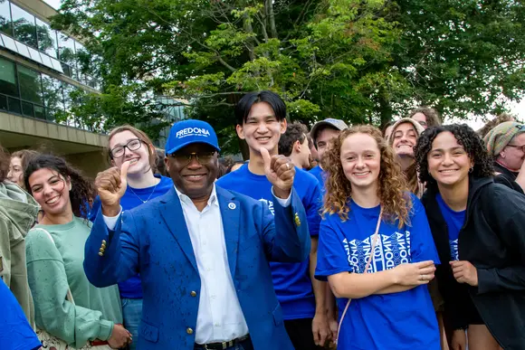 Students with president Kolison at Clock Tower Tradition