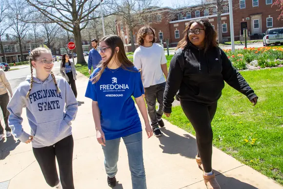 Fredonia students, like these walking across campus, enjoy some of the lowest in-state tuition in the nation. 