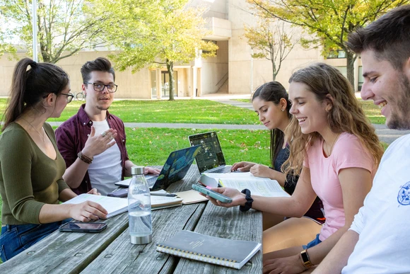 students at picnic table