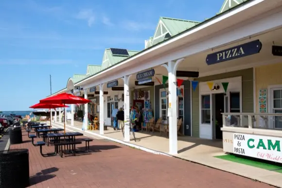 shops along dunkirk waterfront