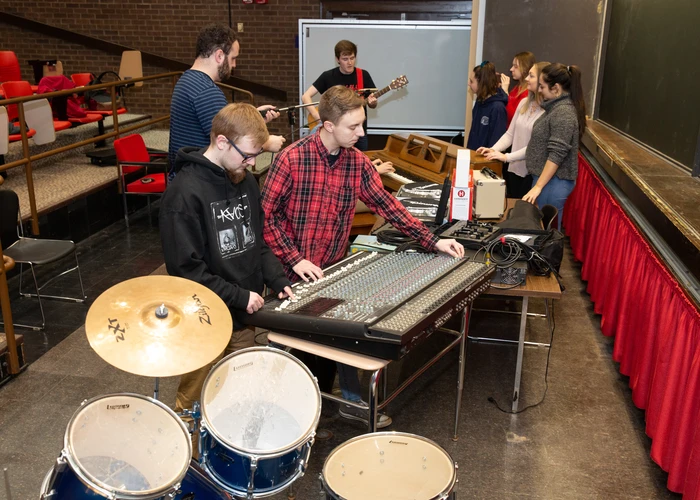 Students in a Music Industry class learning about the business of music 