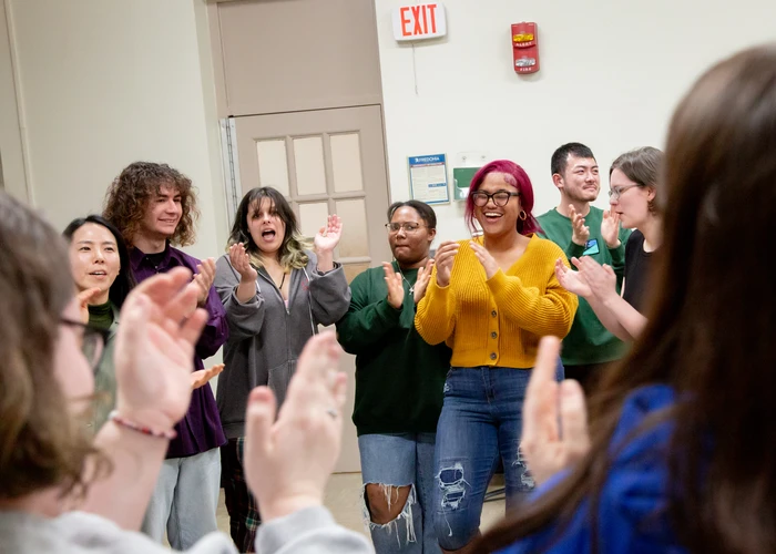 Fredonia Music Therapy majors getting into the groove during class 
