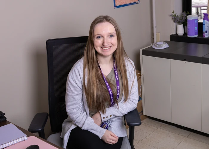Nicole Cronin seated in her office in Hamburg