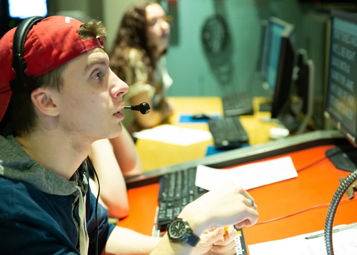 Fredonia student working on a digital film production. 