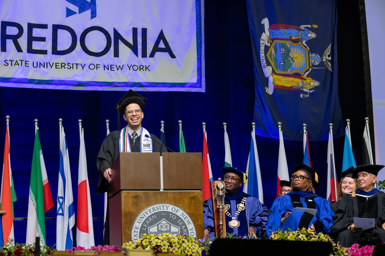 Thomas Hayes speaking at commencement 