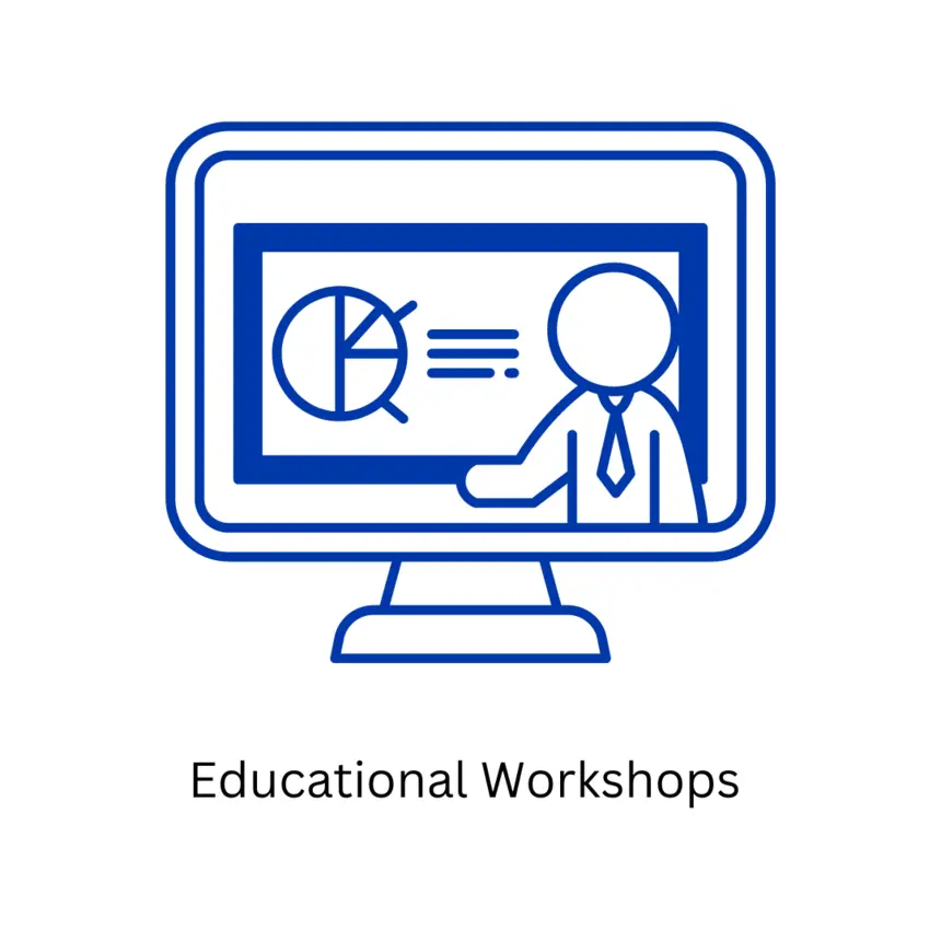 Icon of a computer with a person giving a presentation