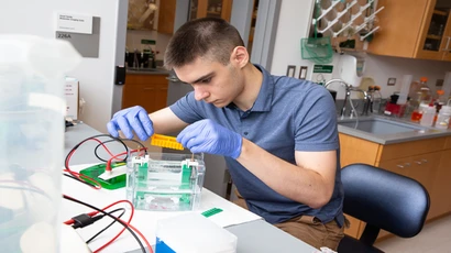 student in lab