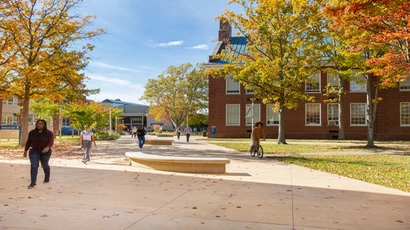 Fredonia campus walkway between Williams Center and Reed Library