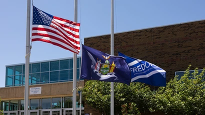 fredonia flag, new york state flag, american flag