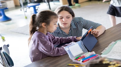 A SUNY Fredonia student at an observation in Bush Elementary, Jamestown.