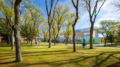 Typical campus scene looking at the quadrangle. International students in United States, Can International students work in USA, and International students in US, How many hours can international students work in the U.S.?