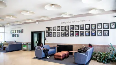 Fenton Hall lobby, featuring distinguished faculty