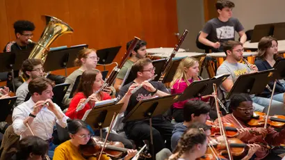 School of Music students practicing with guest conductor Sorel Valerie Coleman 