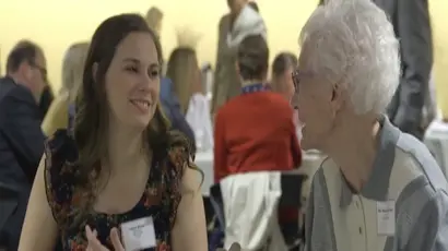 Scholarship recipient Allison Mullin, '17, (left) chats with Dianne Kricheldorf, '54, (right) who helped to fund a scholarship that benefits College of Education students.