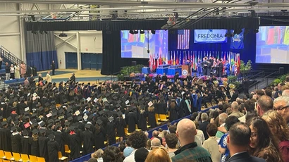 wide shot of commencement ceremonies in steele hall