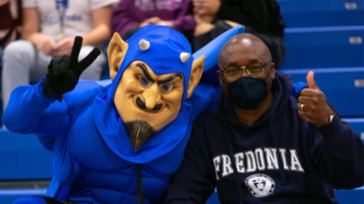 President Kolison and Fredonia mascot