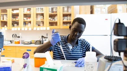 Student in lab at Fredonia Science Complex