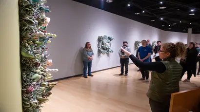 Fredonia students and faculty gather for an art gallery reception, degree in art history, art history degree, art history major