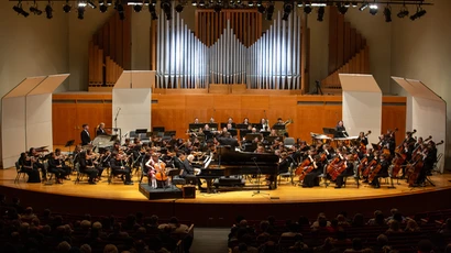 Fredonia students playing in the orchestra at the school of music, working toward a ba music, Music degree, Music colleges in New York, music major 