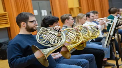 Music Education majors in the School of Music learn classroom teaching techniques in the music education program 