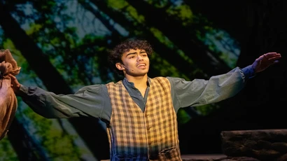Fredonia student on stage in a production of Into the Woods, major in acting, acting program, acting major, acting degree