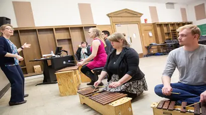 Music Education majors in the School of Music learn classroom techniques in Jill Reese's MUED 301 (General Music in Elementary School) class