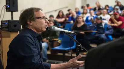 A guest speaker addresses music industry students during class, music industry major, major in music industry, degree in music industry