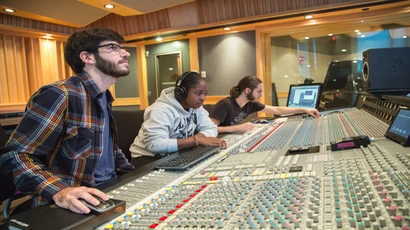Sound recording technology major in Fredonia's recording studio. schools for sound engineering, sound recording technology degree.