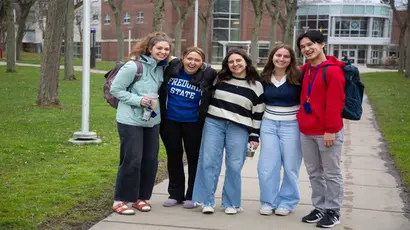 Fredonia students enjoying a walk across campus. International studies major, major in international studies,  international relations major, degree in international studies. 
