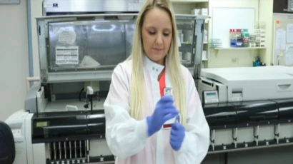 Degree in medical technology, medical technology degree, medical technology program. Med tech student Whitney Athoe working at her internship at WCA Hospital in Jamestown