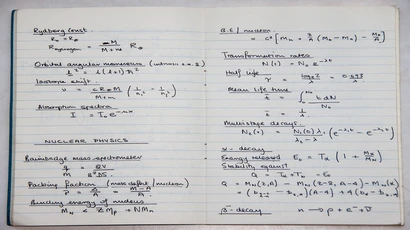 a student's notebook filled with physics information, physics teacher degree, physics teacher major, physics teacher college, teacher certification